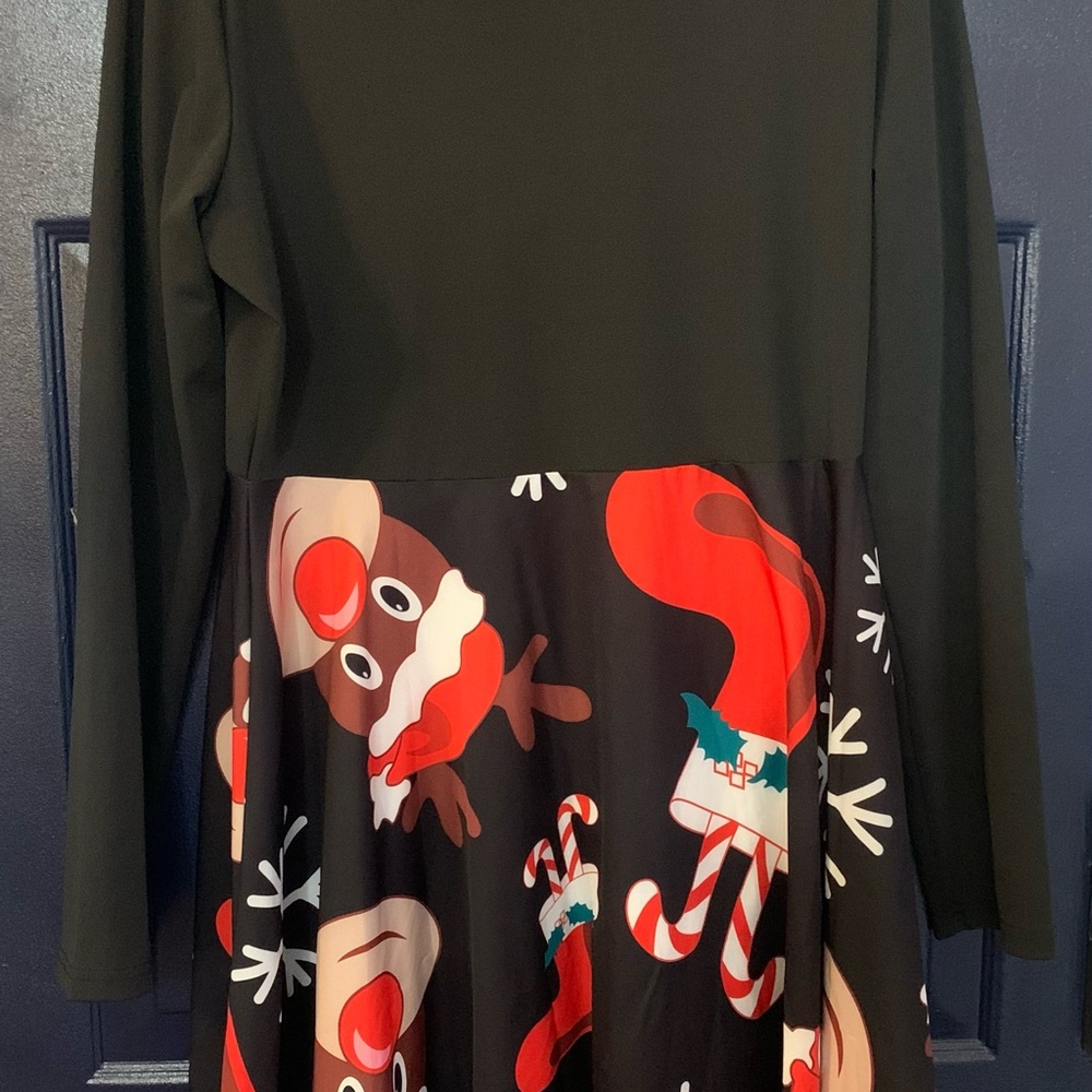 Festive Black Dress with Holiday Print